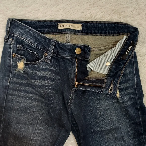 BULLHEAD BLACK Womens Juniors Bootcut Jeans Sz 3R, Stretch Dark Wash Distressed - Picture 4 of 8